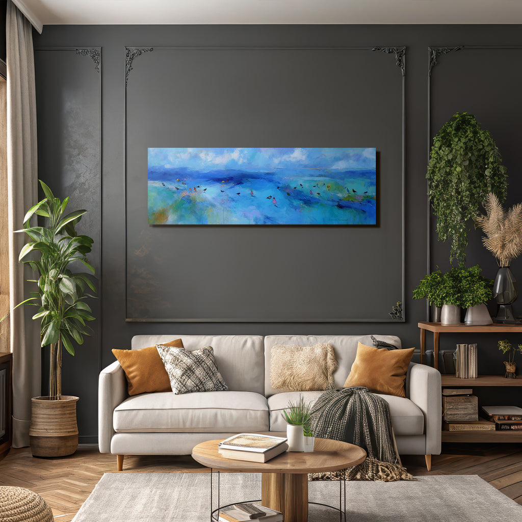Impressionistische Landschaft Mit Blautoenen Und Voegeln