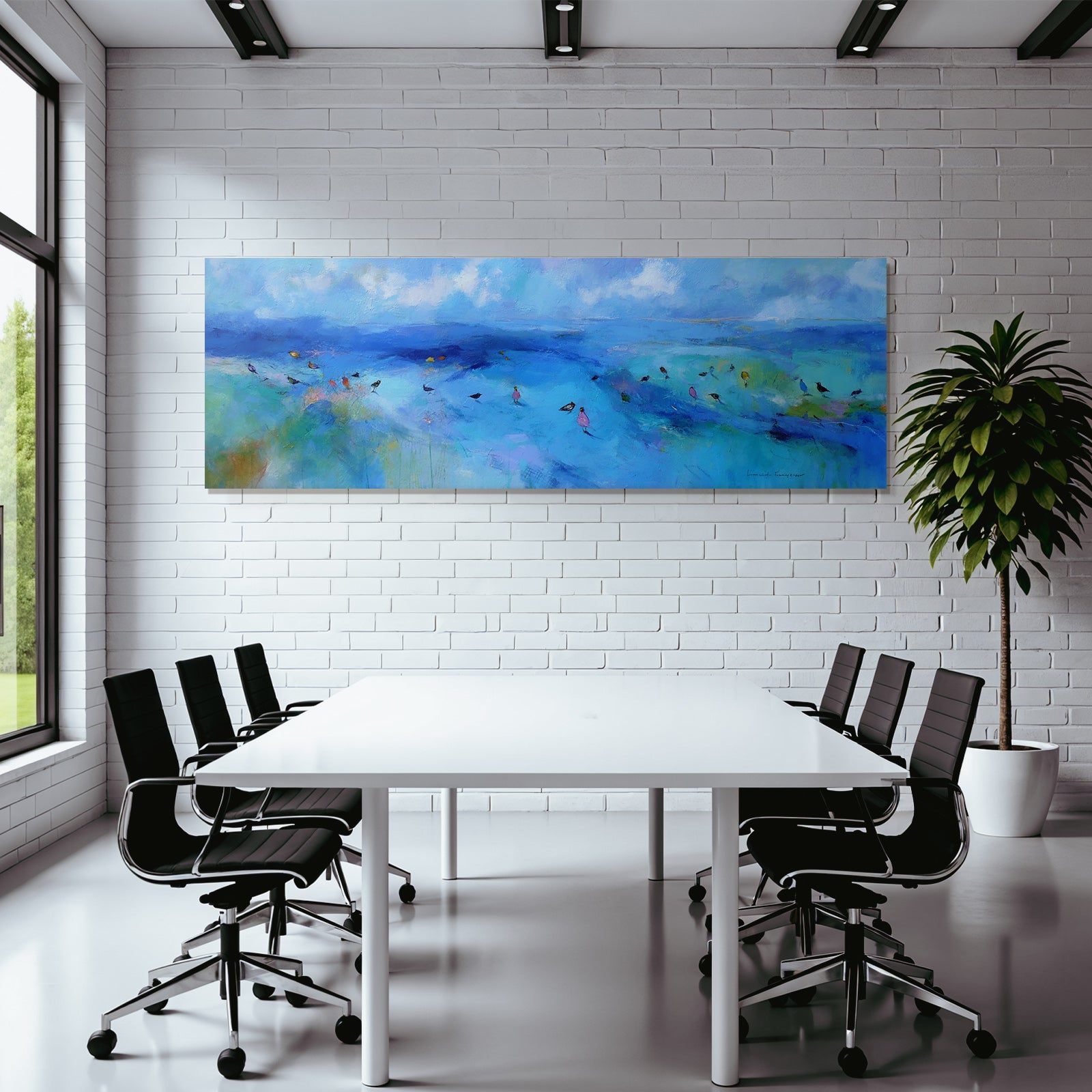 Impressionistische Landschaft Mit Blautoenen Und Voegeln