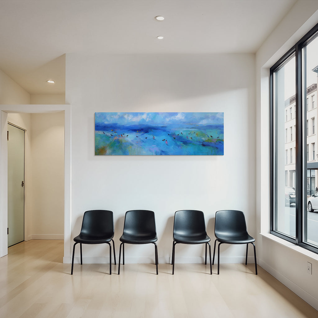 Impressionistische Landschaft Mit Blautoenen Und Voegeln