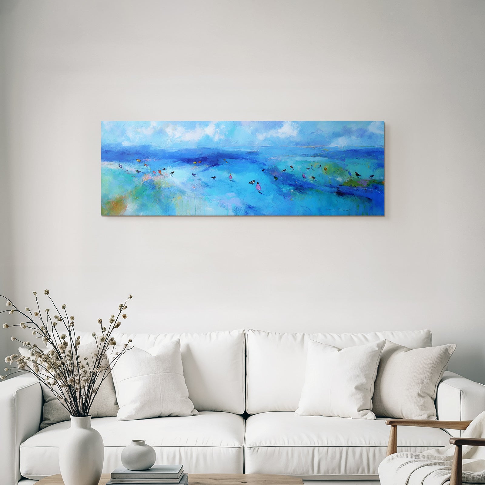 Impressionistische Landschaft Mit Blautoenen Und Voegeln