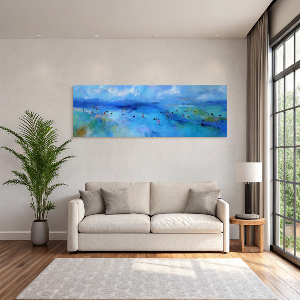 Impressionistische Landschaft Mit Blautoenen Und Voegeln