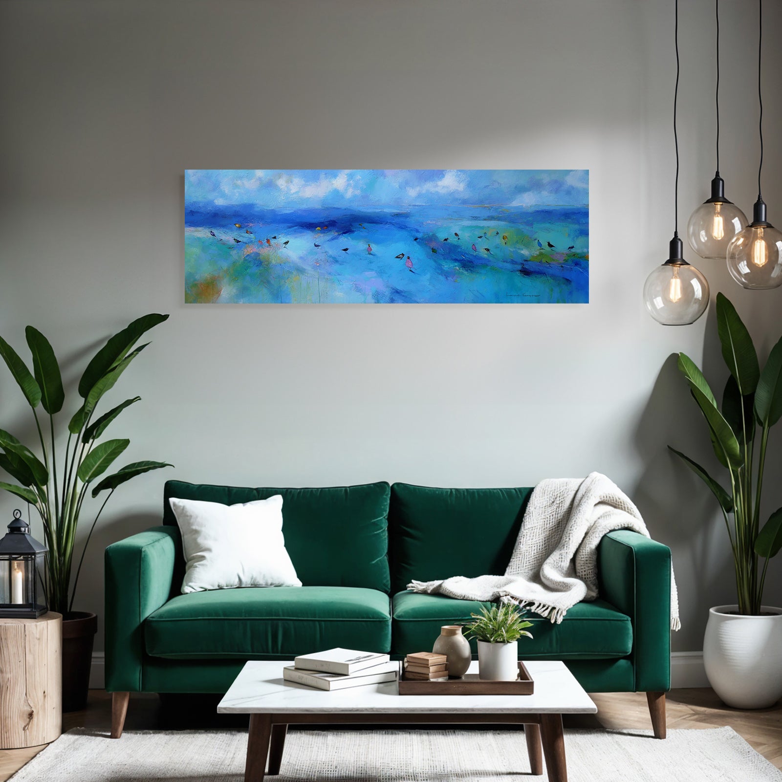 Impressionistische Landschaft Mit Blautoenen Und Voegeln