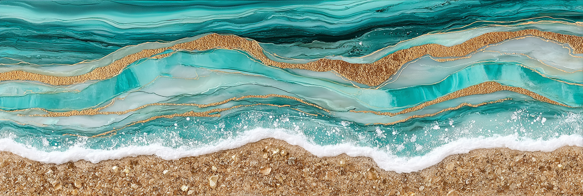 Kuenstlerische Darstellung Von Oceanwellen In Tuerkis Und Goldtexturen | Grandeur Chic | Einrichtungsstile