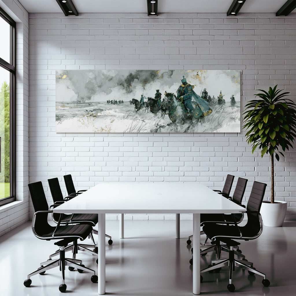 Kuenstlerische Darstellung Von Reiterfiguren In Dramatischer Landschaft