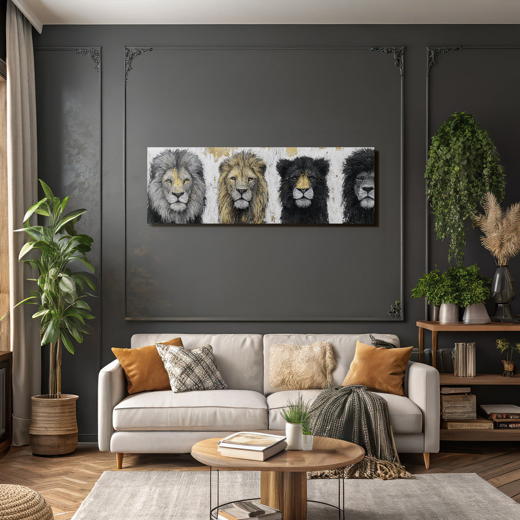 Lion Heads Mixed Media with Colors and Textures
