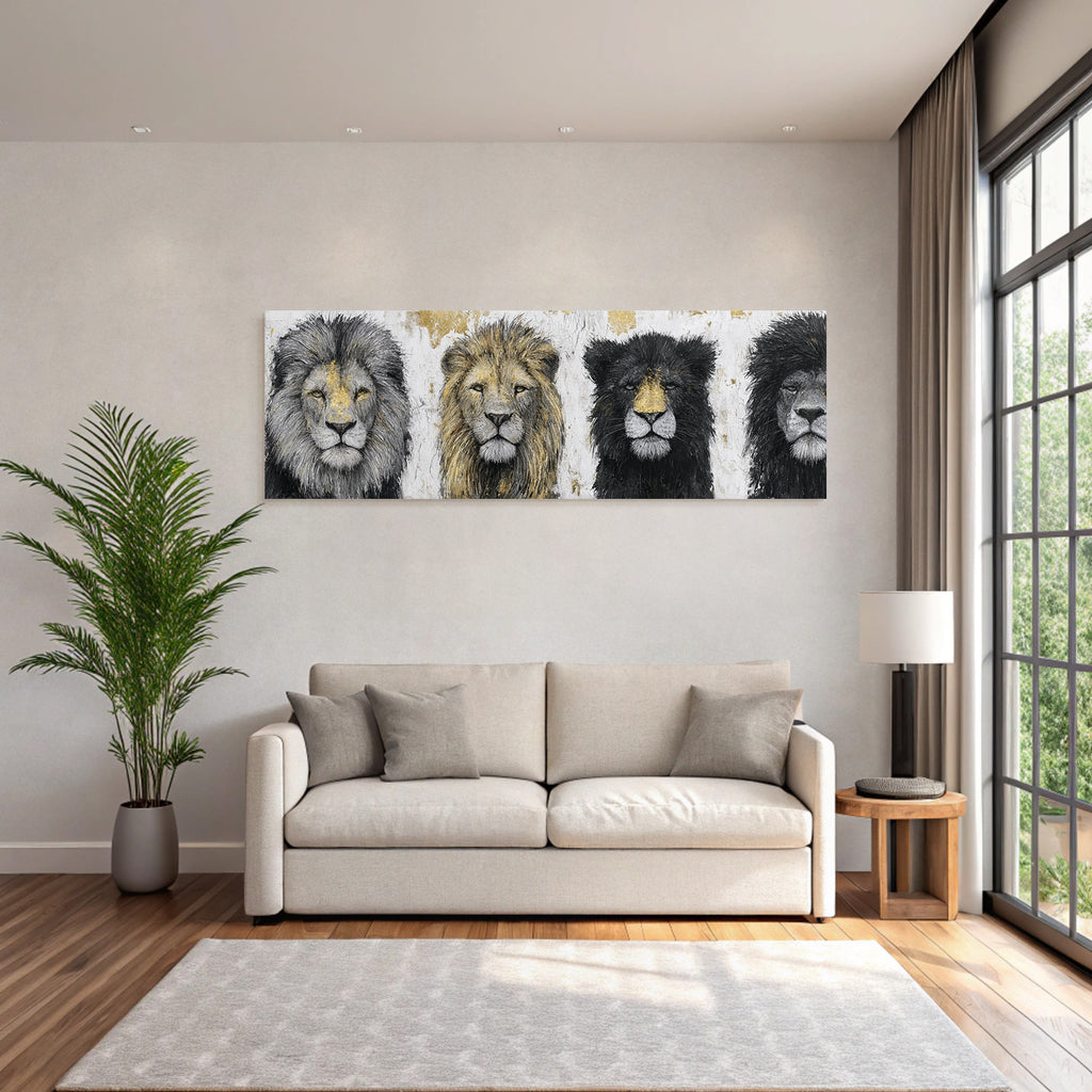 Lion Heads Mixed Media with Colors and Textures
