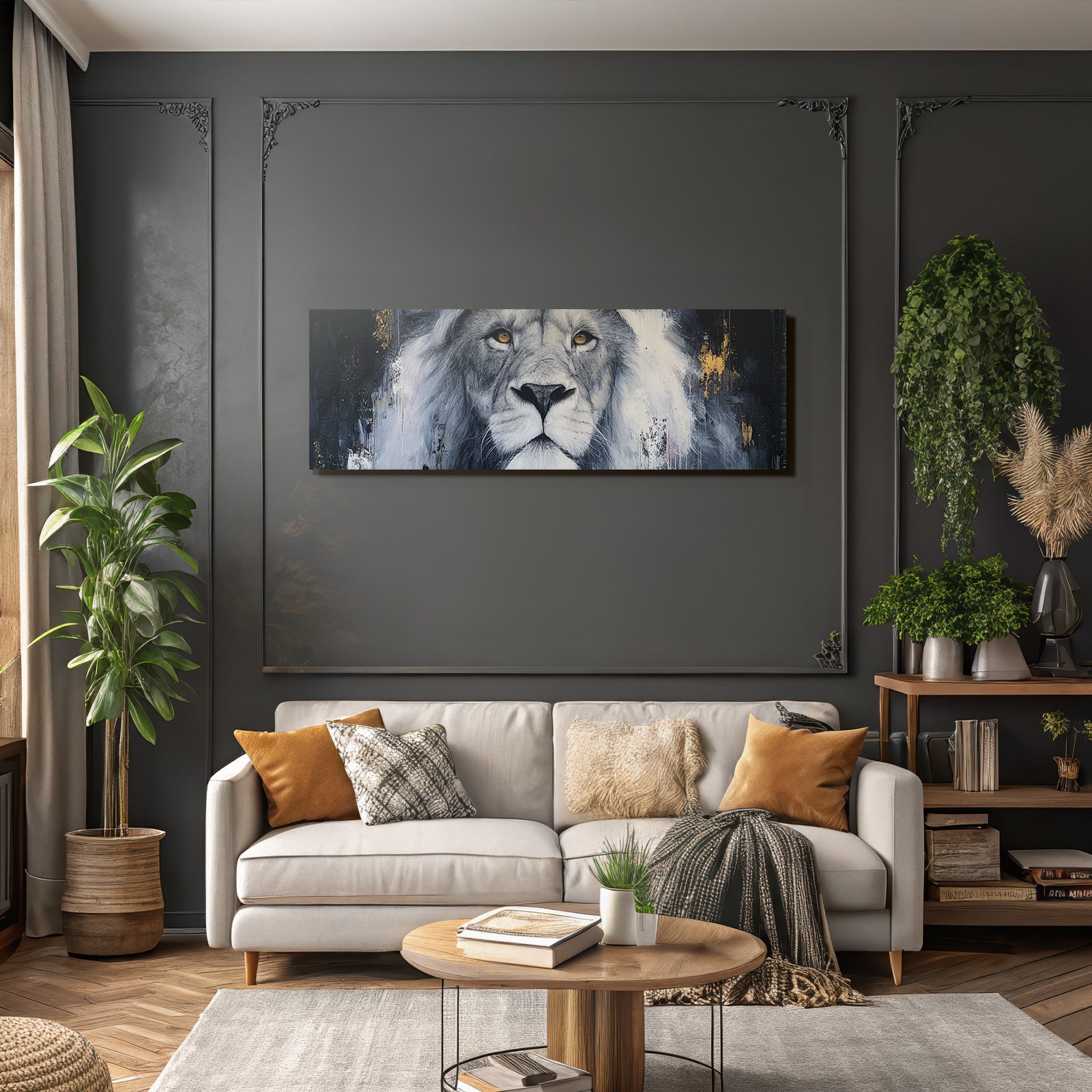 Nahaufnahme Eines Loewenkopfs Kunststil Farbkontrast