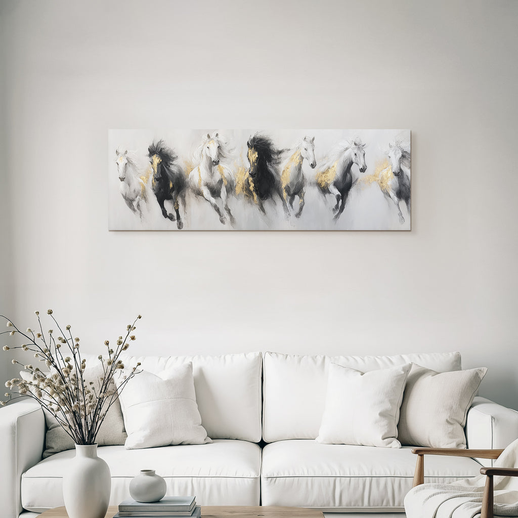Pferde In Bewegung Gold Schwarz Weiss