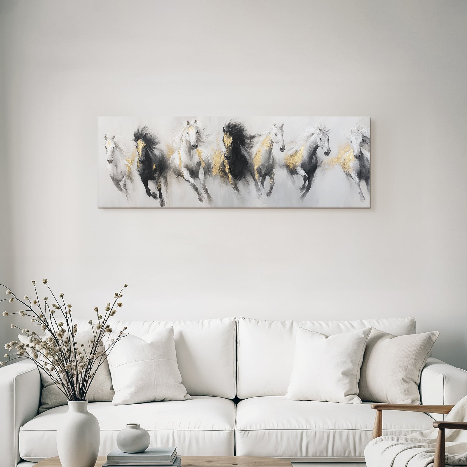 Pferde In Bewegung Gold Schwarz Weiss