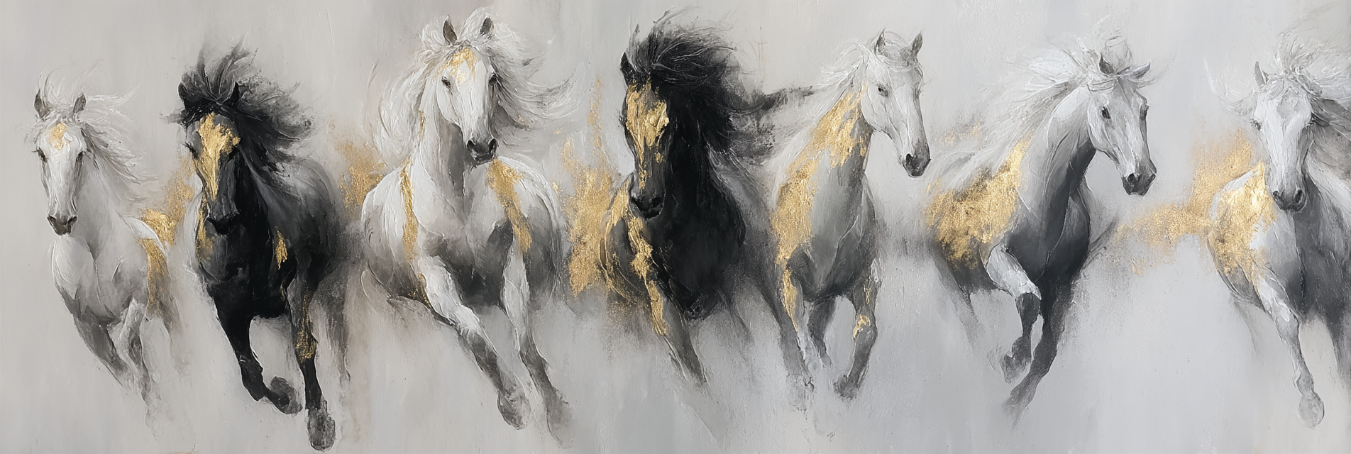 Pferde In Bewegung Gold Schwarz Weiss | Grandeur Chic | Einrichtungsstile