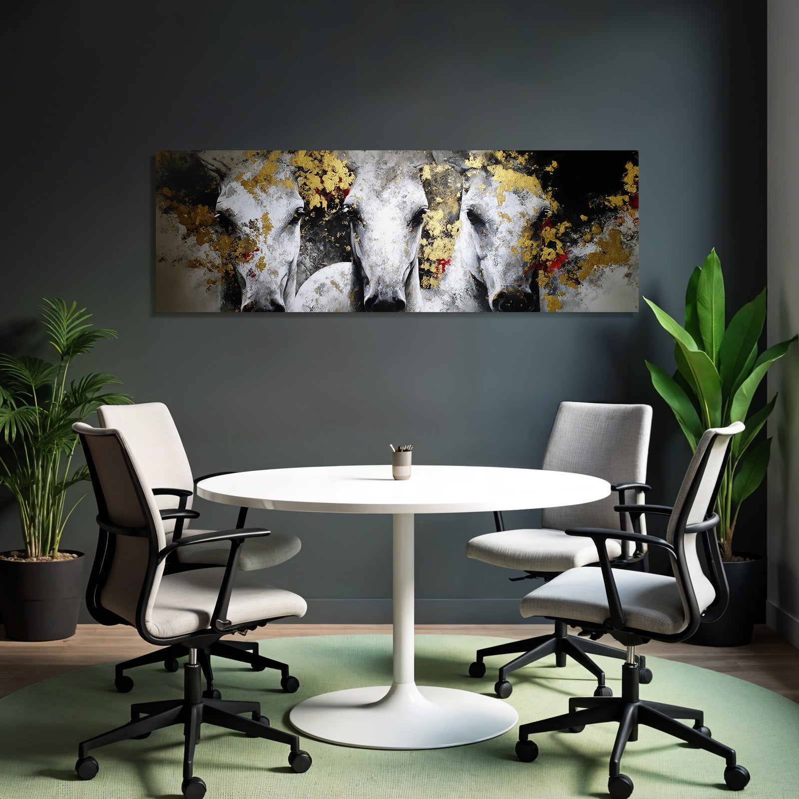 Stilisierte Pferde Gemalt Mit Gold Und Lebhaften Farben