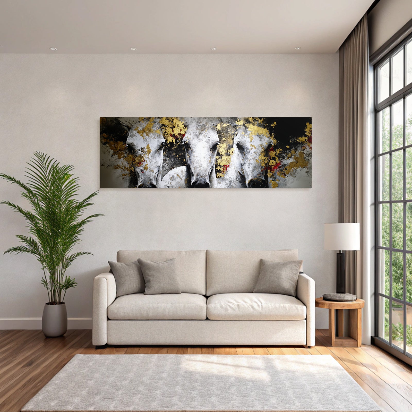 Stilisierte Pferde Gemalt Mit Gold Und Lebhaften Farben