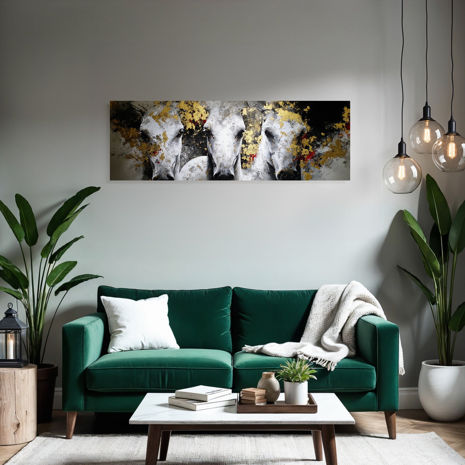 Stilisierte Pferde Gemalt Mit Gold Und Lebhaften Farben