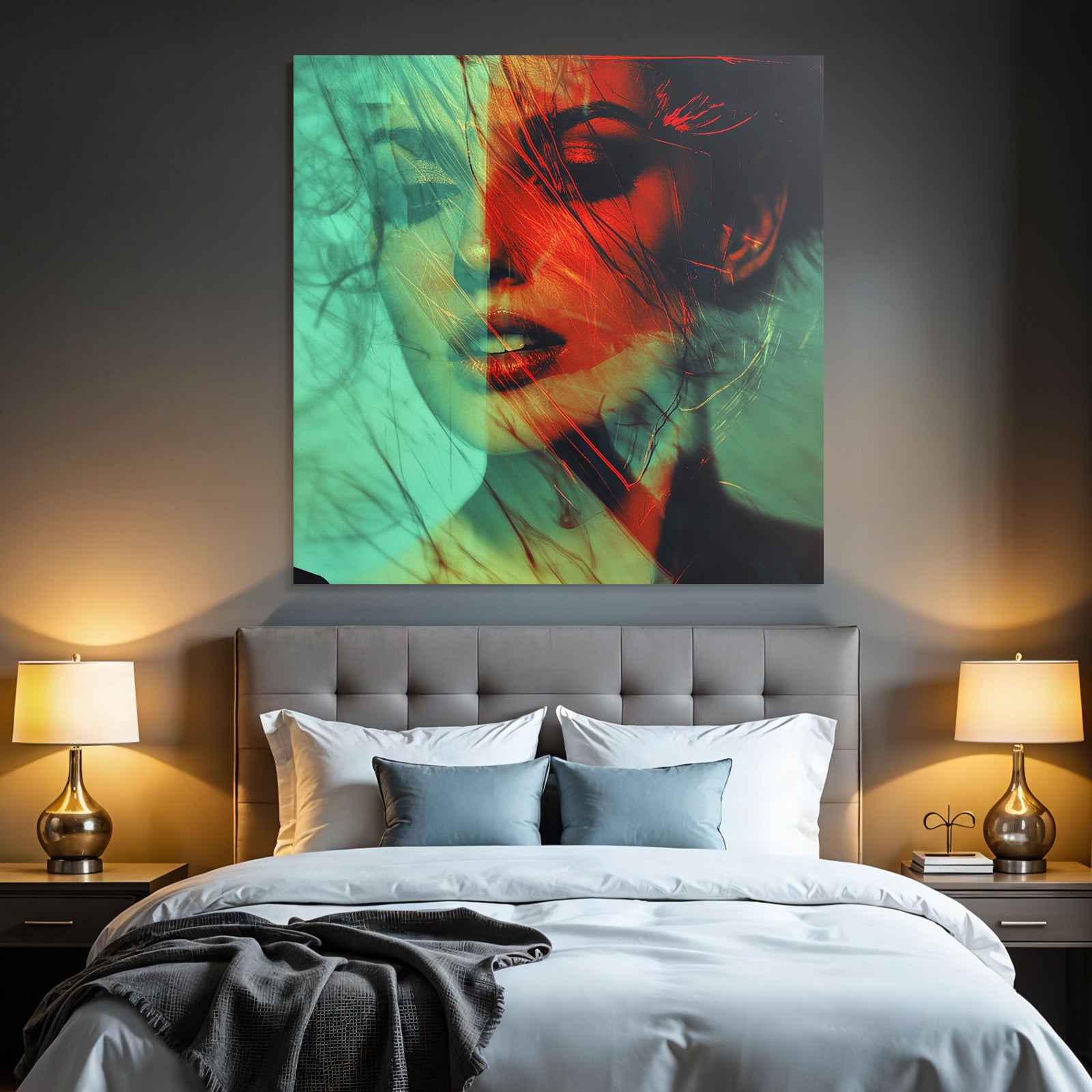 Kreative Stylisierte Portrait Mit Dualen Farbtonen Und Ueberlagerungen