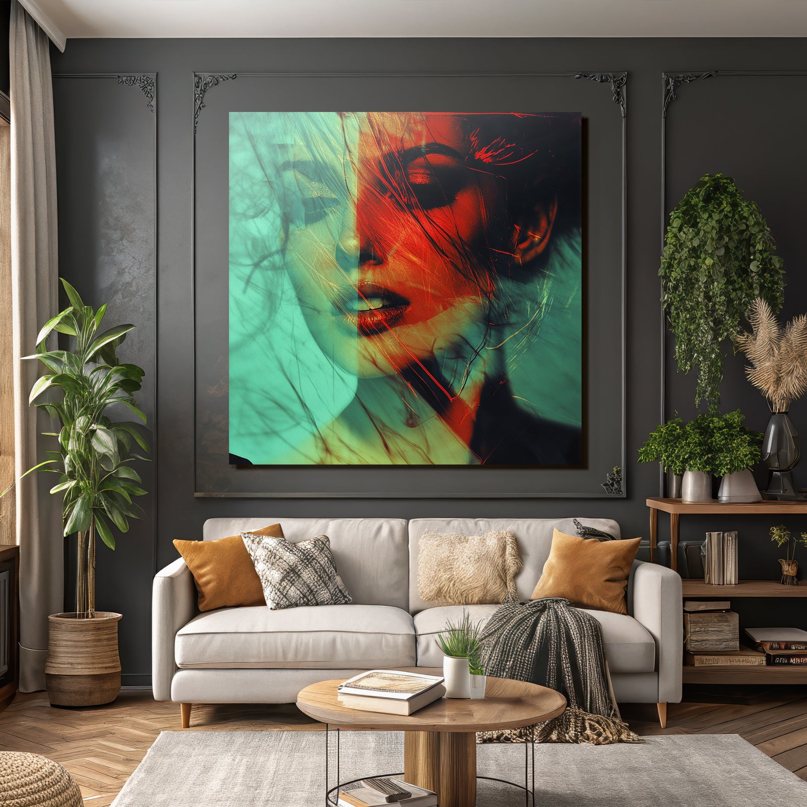 Kreative Stylisierte Portrait Mit Dualen Farbtonen Und Ueberlagerungen