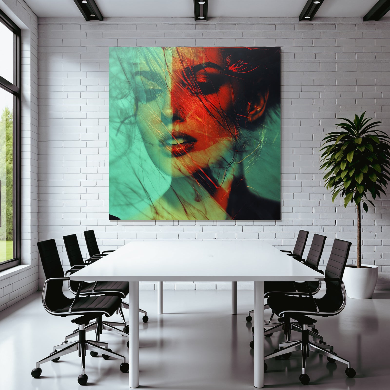 Kreative Stylisierte Portrait Mit Dualen Farbtonen Und Ueberlagerungen