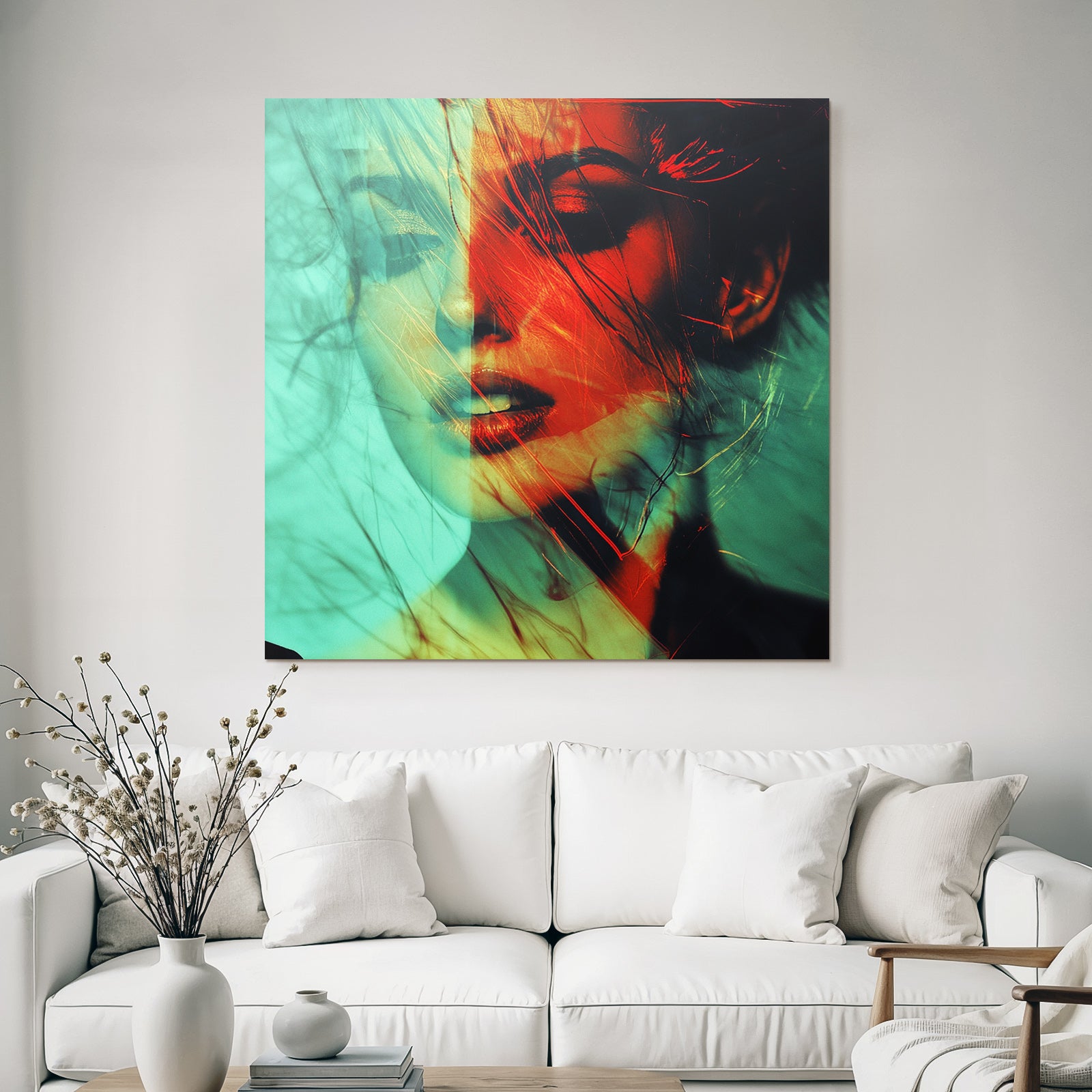 Kreative Stylisierte Portrait Mit Dualen Farbtonen Und Ueberlagerungen