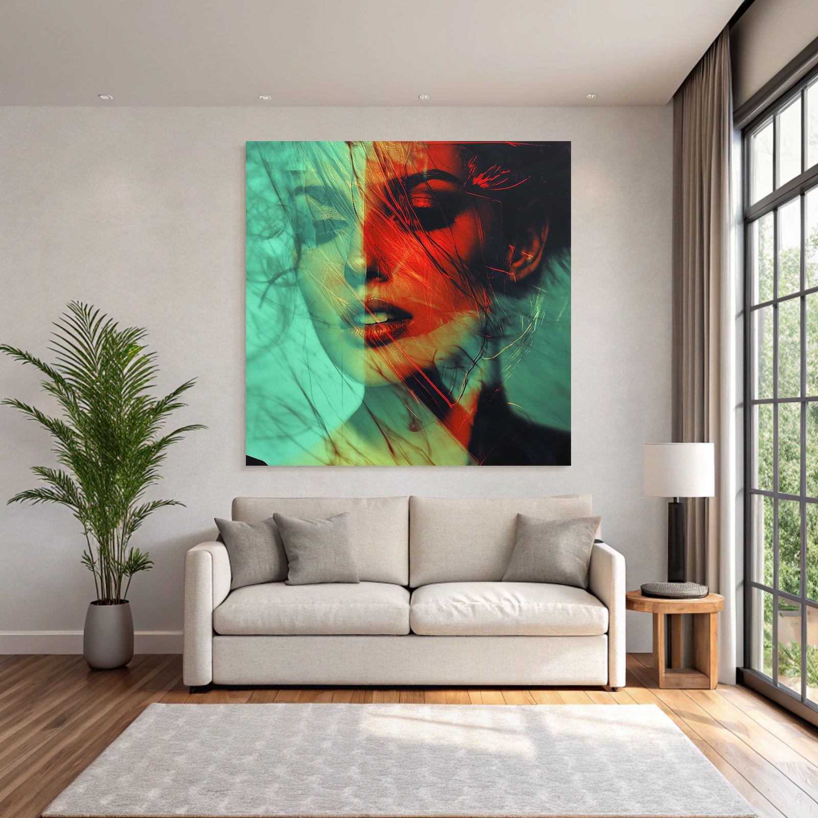 Kreative Stylisierte Portrait Mit Dualen Farbtonen Und Ueberlagerungen