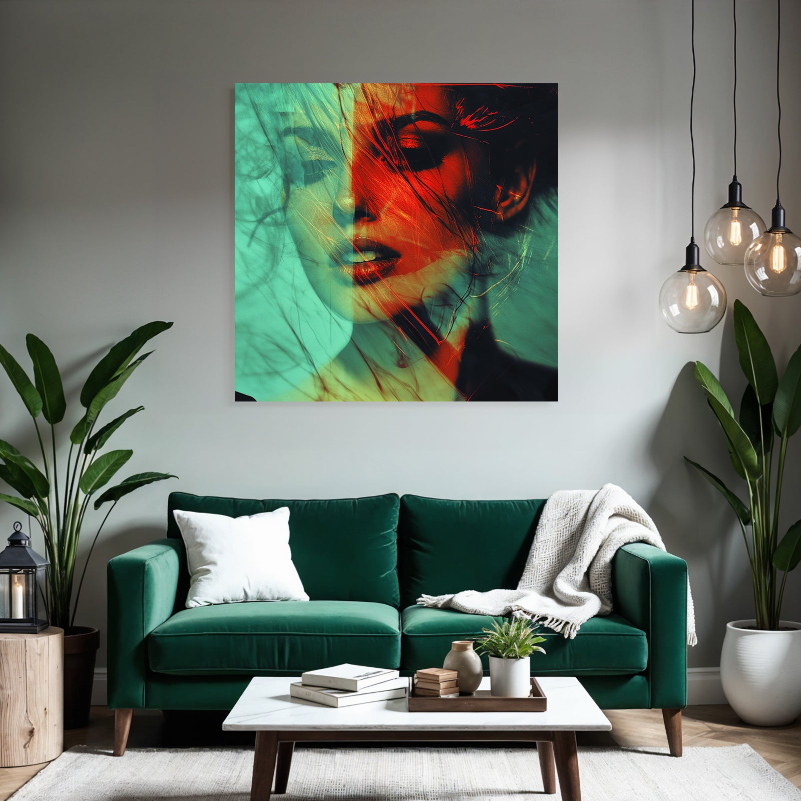 Kreative Stylisierte Portrait Mit Dualen Farbtonen Und Ueberlagerungen