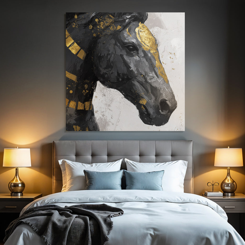 Kuenstlerisches Pferd Schwarz Grau Gold