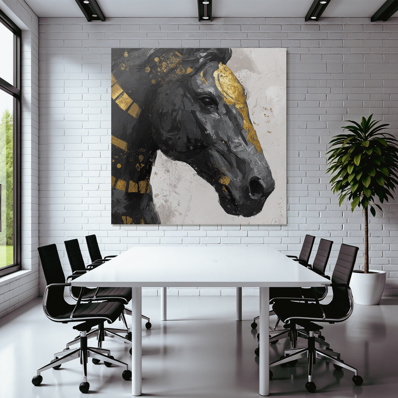 Kuenstlerisches Pferd Schwarz Grau Gold