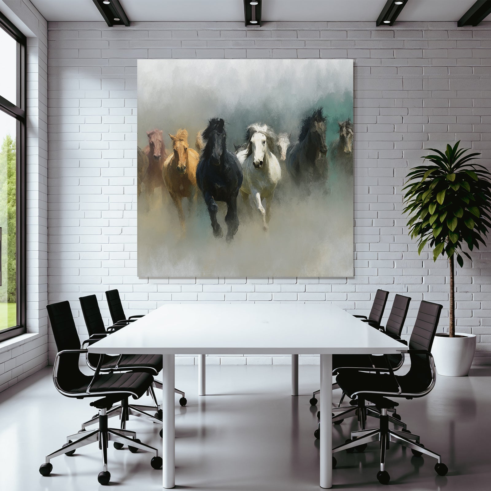 Pferdegruppe Im Nebel Laufend