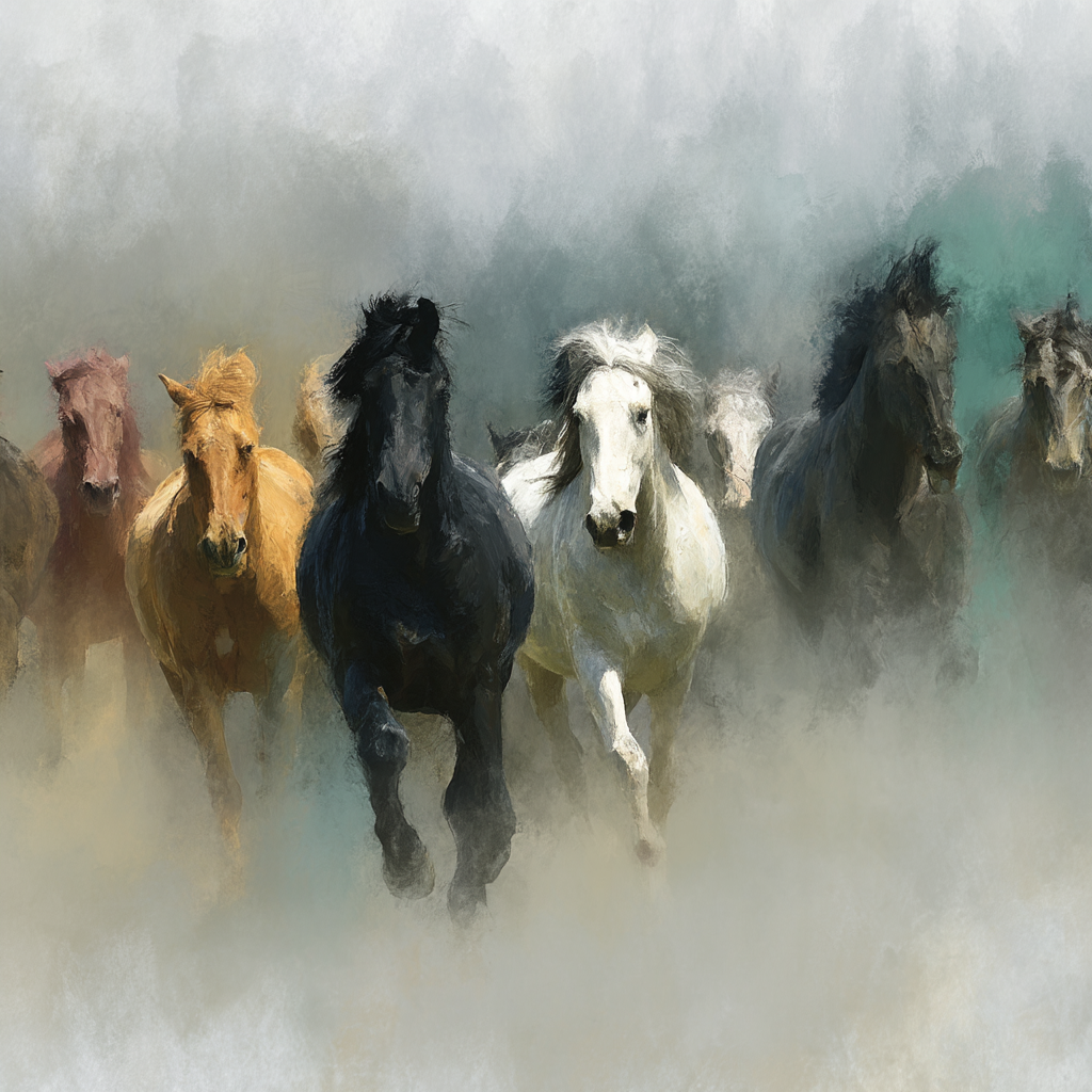 Pferdegruppe Im Nebel Laufend | Grandeur Chic | Einrichtungsstile