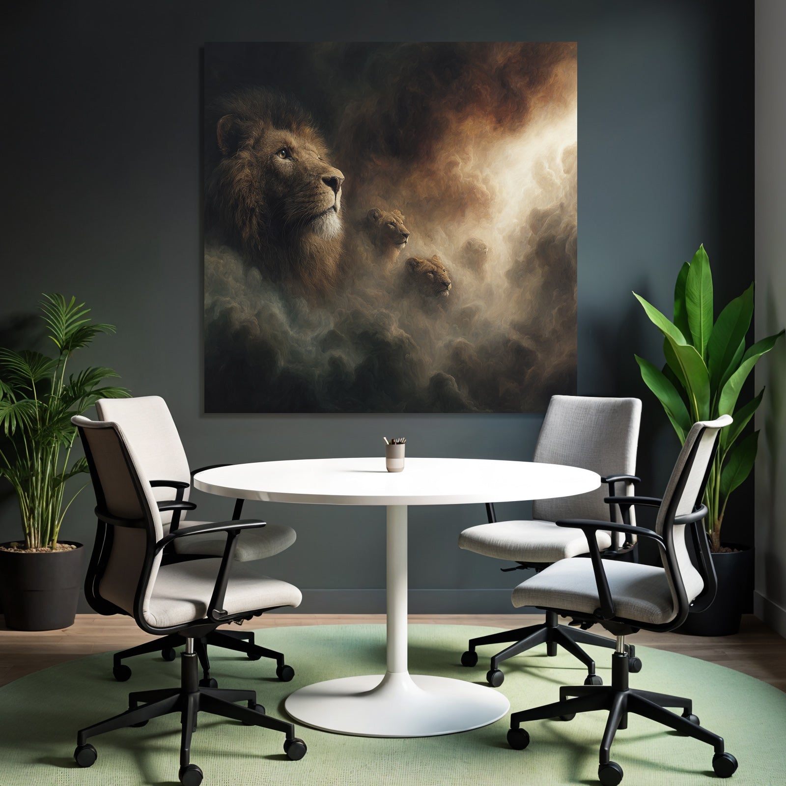 Stilisierte Loewen Mit Dramatischem Hintergrund