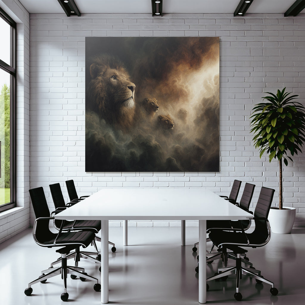 Stilisierte Loewen Mit Dramatischem Hintergrund
