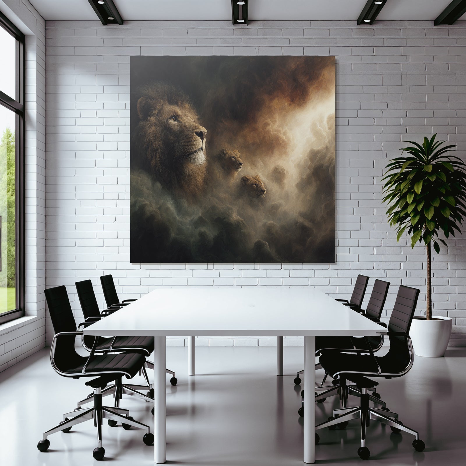Stilisierte Loewen Mit Dramatischem Hintergrund