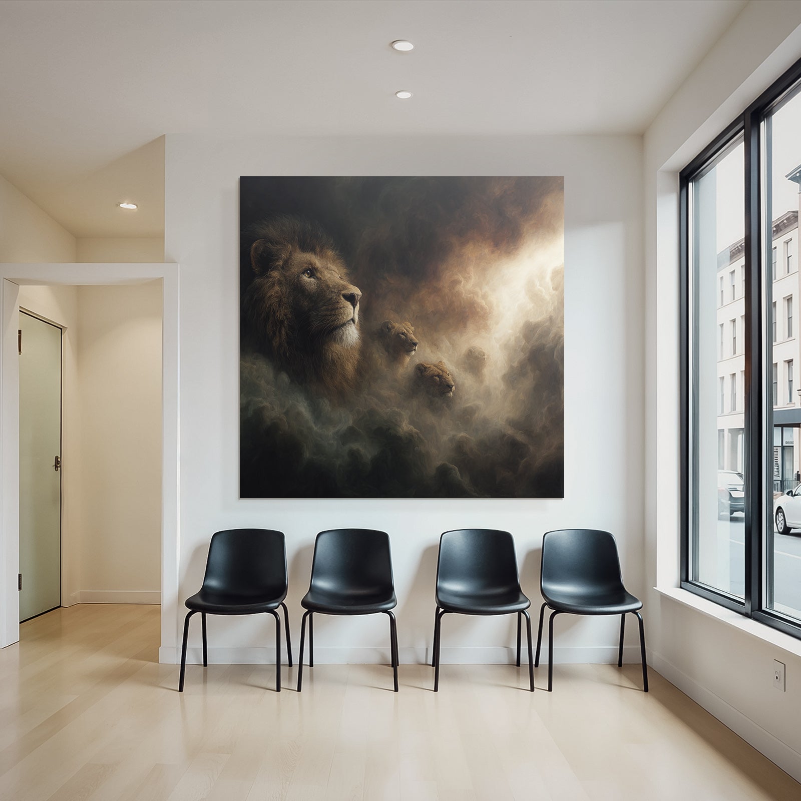 Stilisierte Loewen Mit Dramatischem Hintergrund