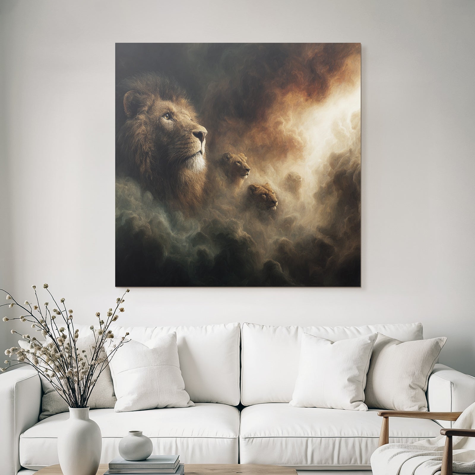 Stilisierte Loewen Mit Dramatischem Hintergrund
