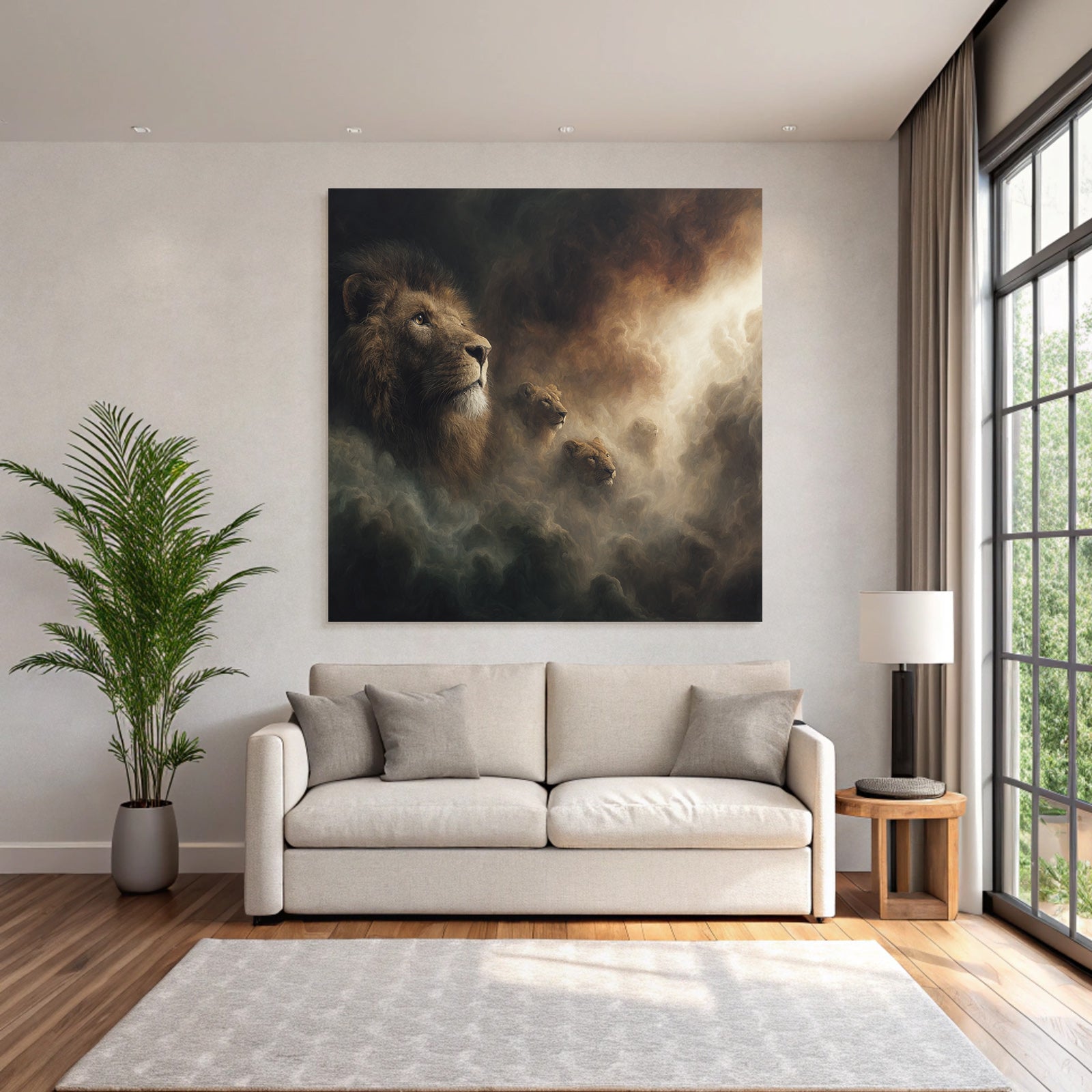 Stilisierte Loewen Mit Dramatischem Hintergrund
