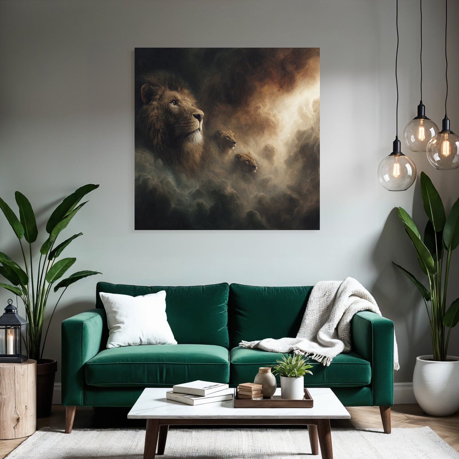 Stilisierte Loewen Mit Dramatischem Hintergrund