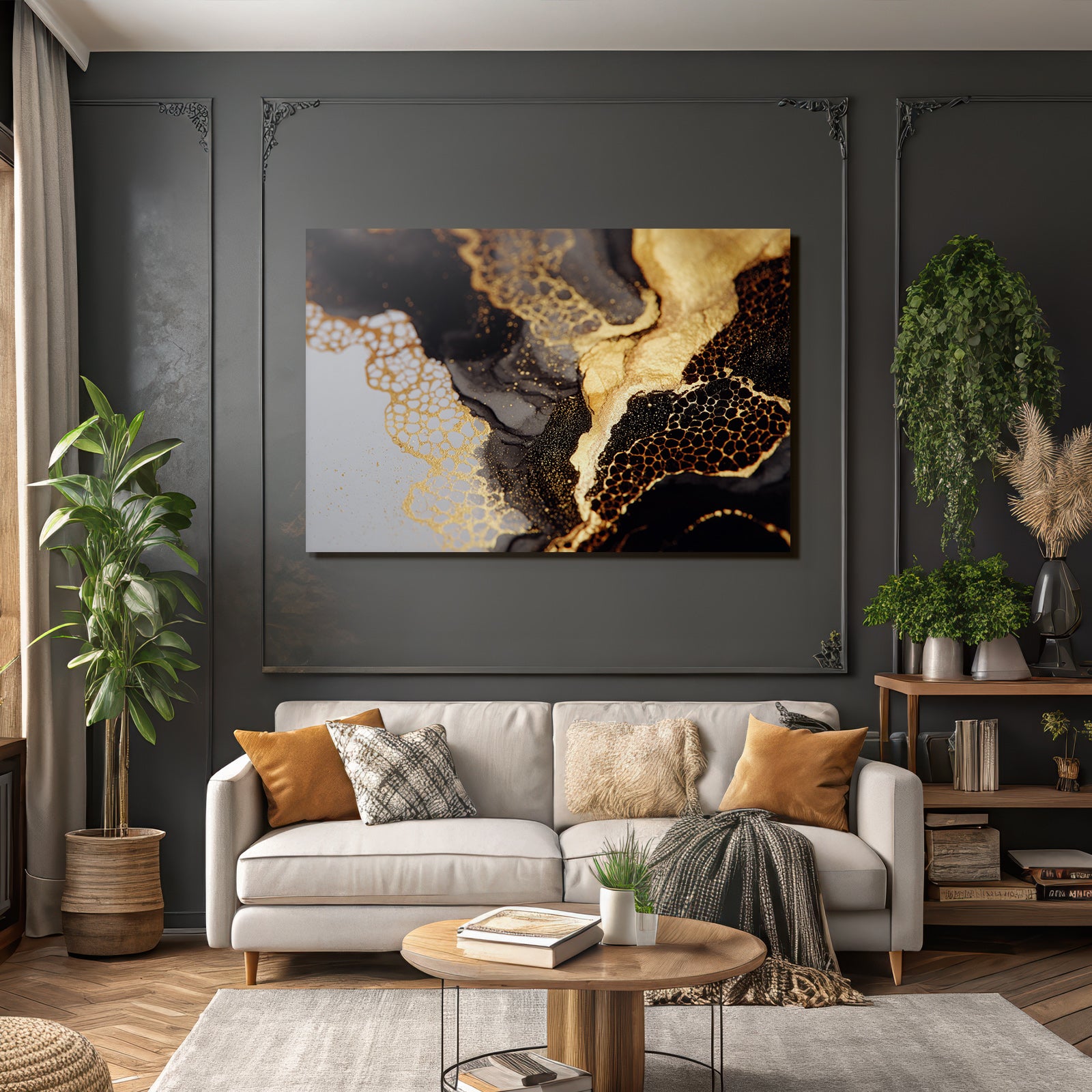Abstraktekunst Schwarz Gold Texturen
