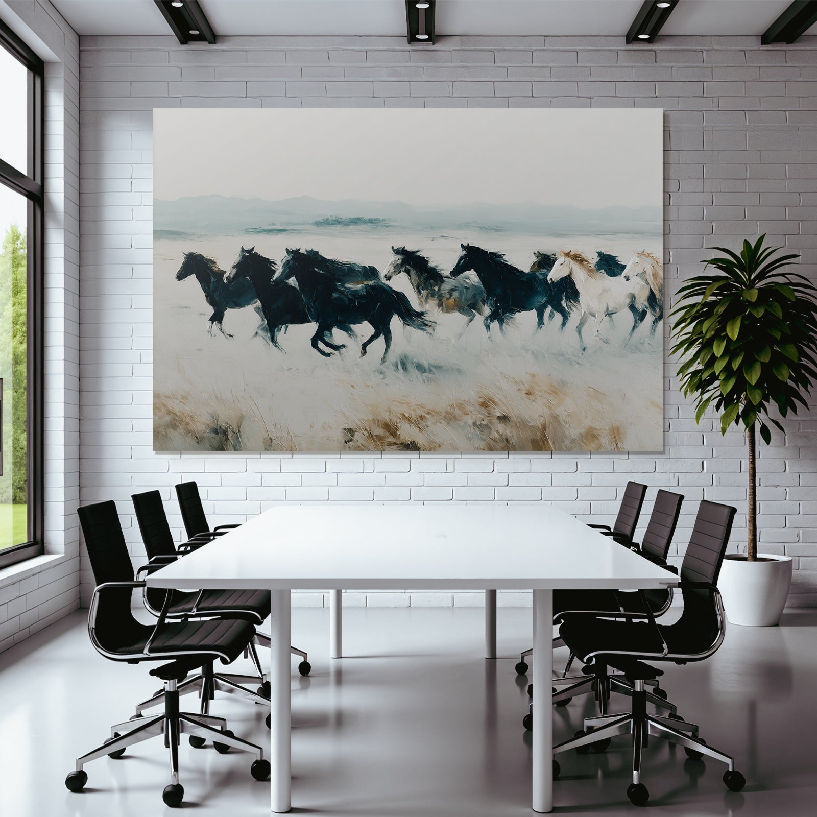 Gruppe Pferde Laufen Verschwommene Landschaft Kunstwerk