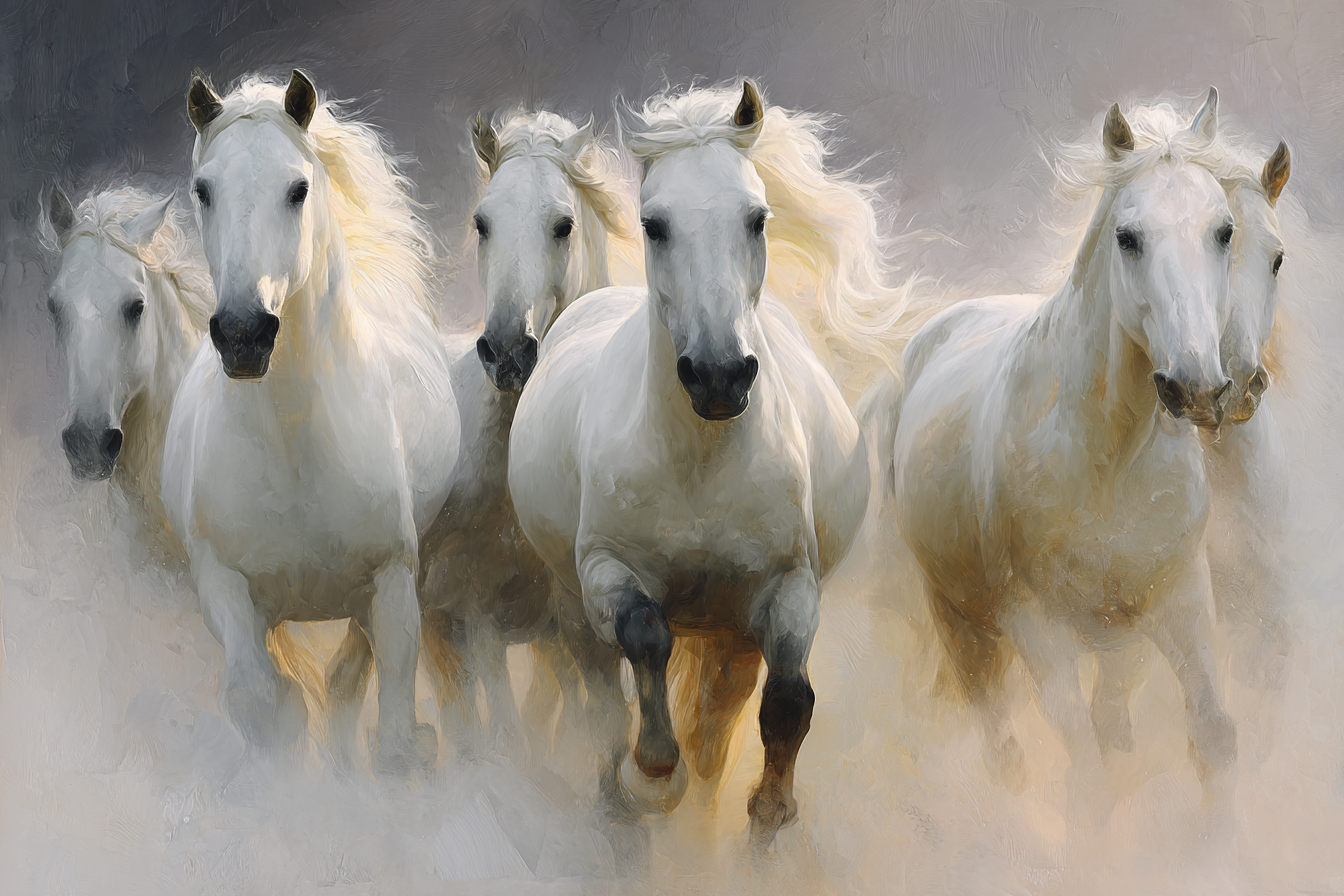 Gruppe Weisse Pferde Nebel | Grandeur Chic | Einrichtungsstile