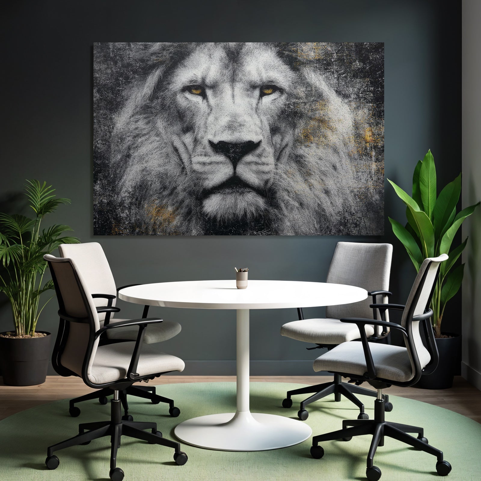 Nahaufnahme Des Gesichts Eines Lions Mit Stilisierten Details In Schwarz Und Gold