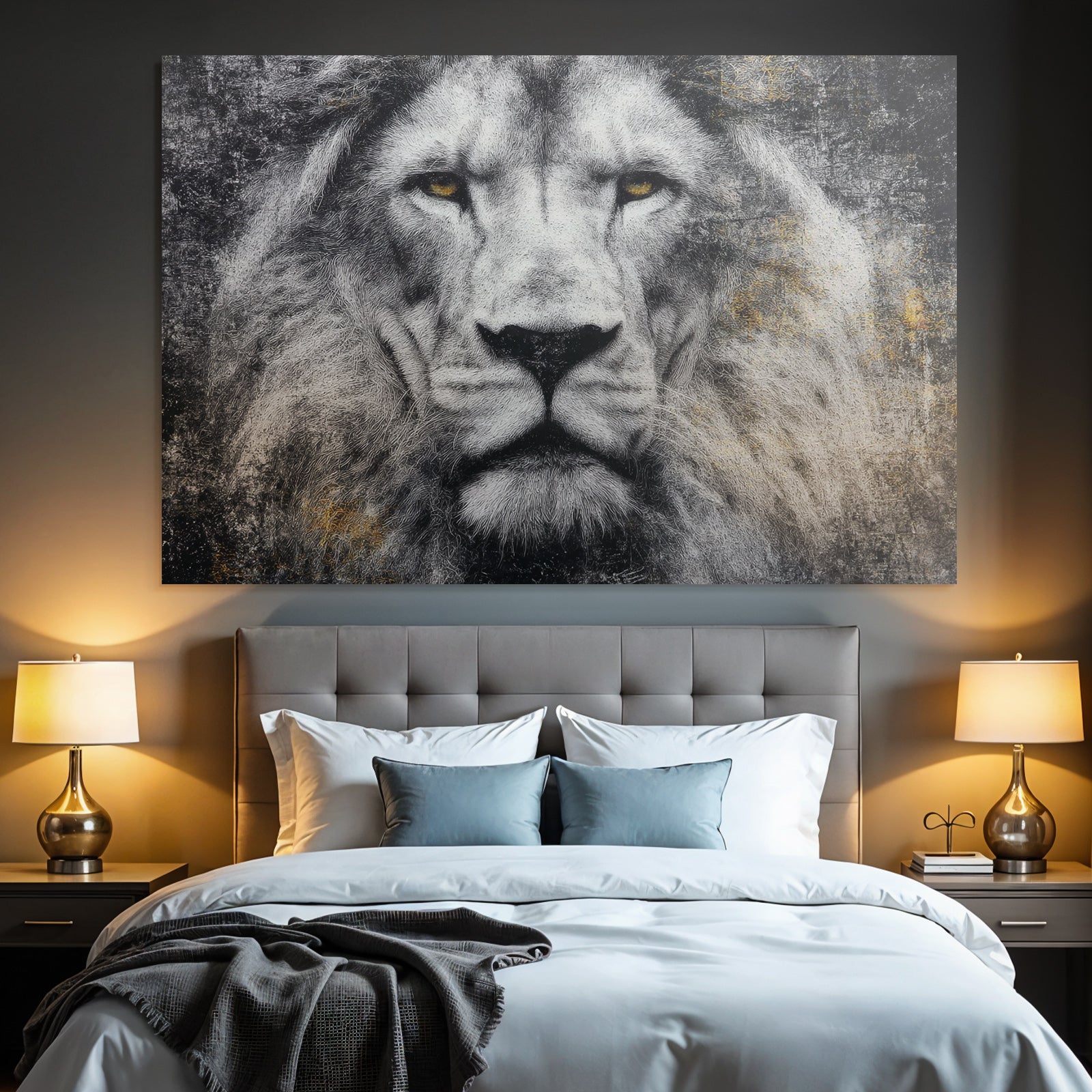 Nahaufnahme Des Gesichts Eines Lions Mit Stilisierten Details In Schwarz Und Gold