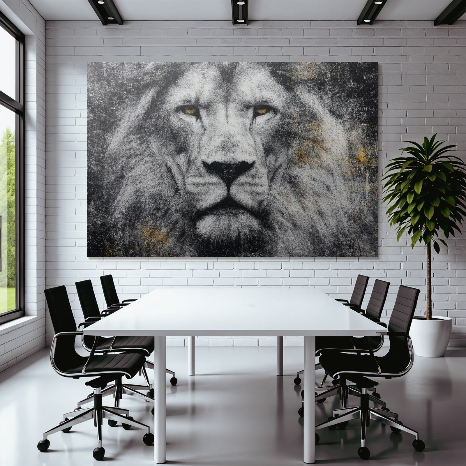 Nahaufnahme Des Gesichts Eines Lions Mit Stilisierten Details In Schwarz Und Gold