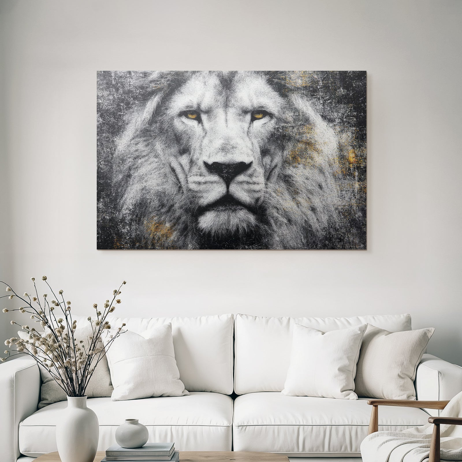 Nahaufnahme Des Gesichts Eines Lions Mit Stilisierten Details In Schwarz Und Gold