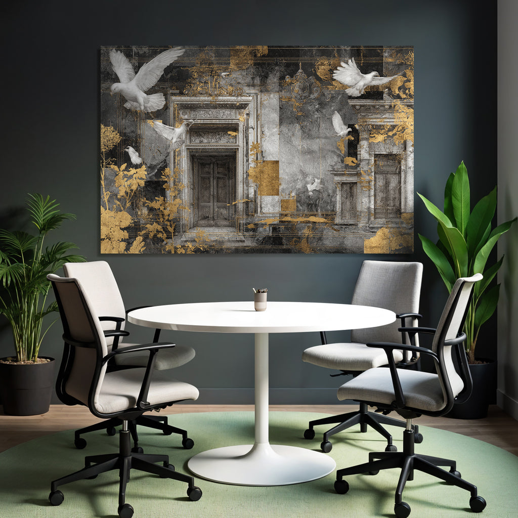 Tauben Und Architektonische Elemente Mit Texturen Und Farben In Goldakzenten