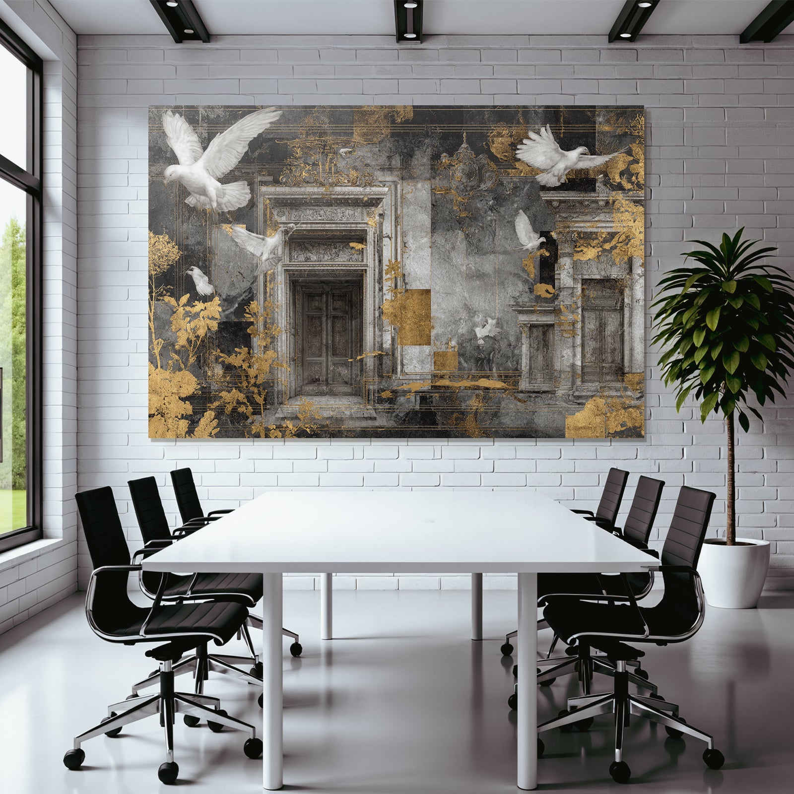 Tauben Und Architektonische Elemente Mit Texturen Und Farben In Goldakzenten