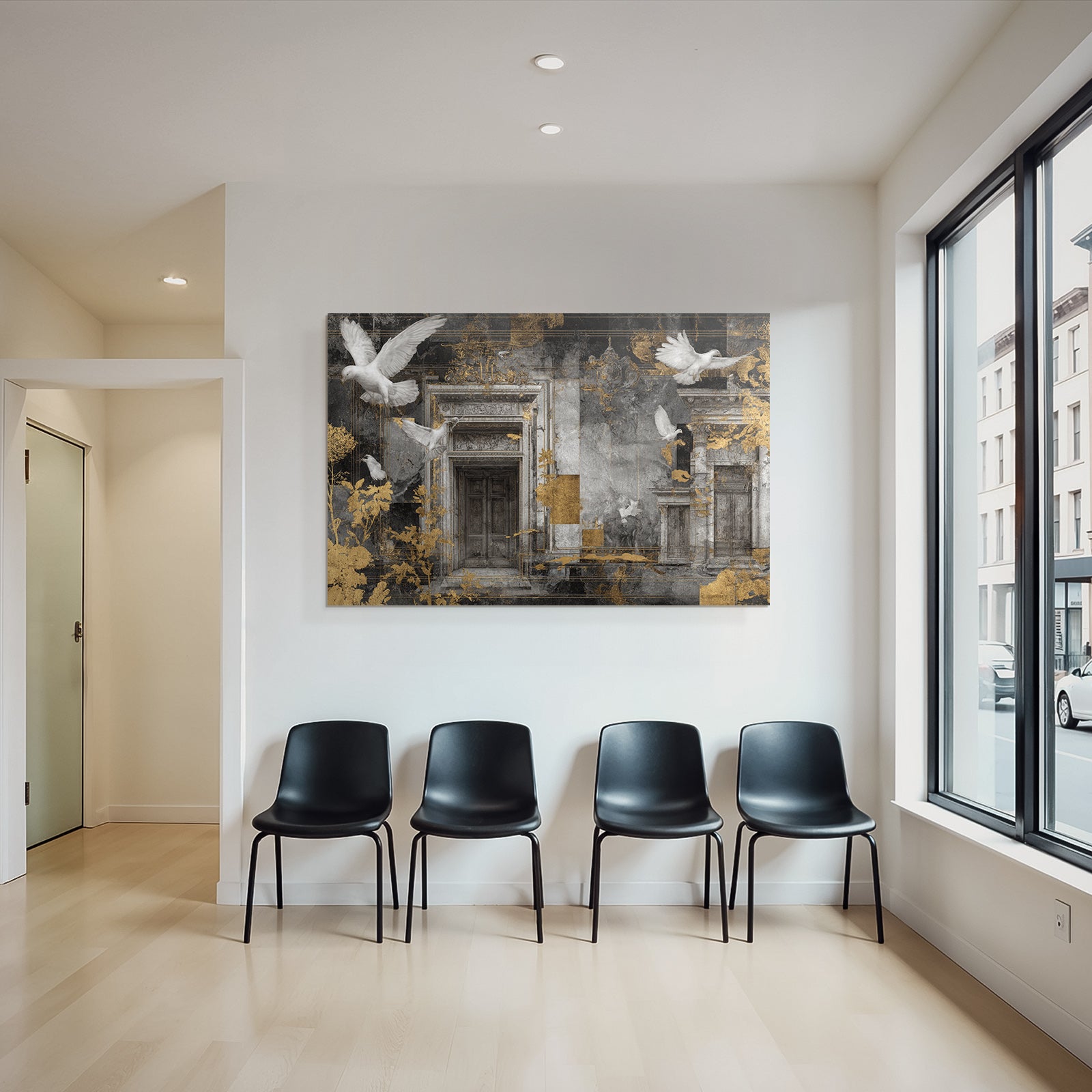 Tauben Und Architektonische Elemente Mit Texturen Und Farben In Goldakzenten