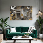 Tauben Und Architektonische Elemente Mit Texturen Und Farben In Goldakzenten