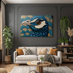 Vogel Mit Detaillierung In Blau Und Stilisiertem Hintergrund In Tealmuster