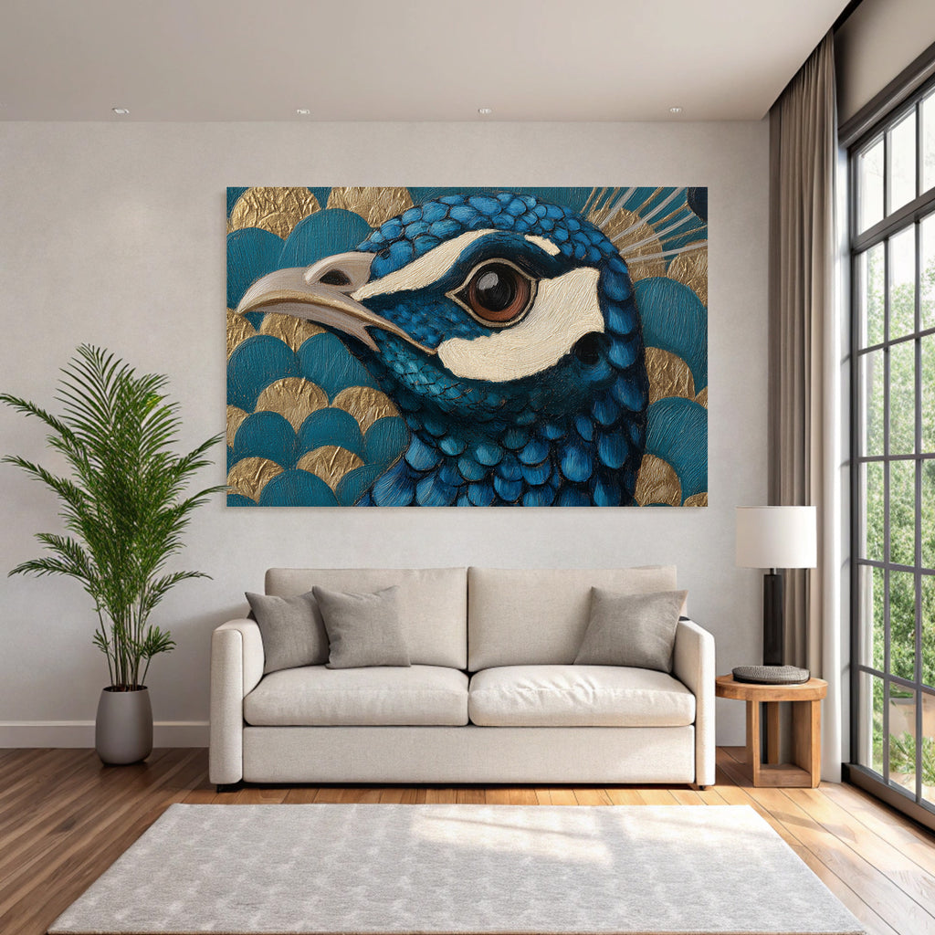 Vogel Mit Detaillierung In Blau Und Stilisiertem Hintergrund In Tealmuster