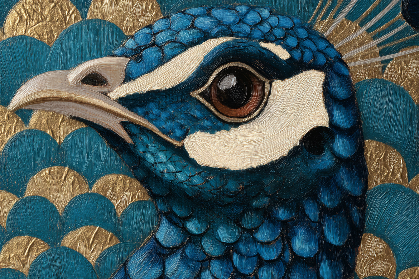 Vogel Mit Detaillierung In Blau Und Stilisiertem Hintergrund In Tealmuster | Grandeur Chic | Einrichtungsstile