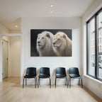 Zwei Loewen Mit Heller Und Traditioneller Maehne Auf Dunklem Hintergrund