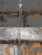  Abstrakte Humanoide Figur Orange Grau Stilisiert | Industrial | Einrichtungsstile